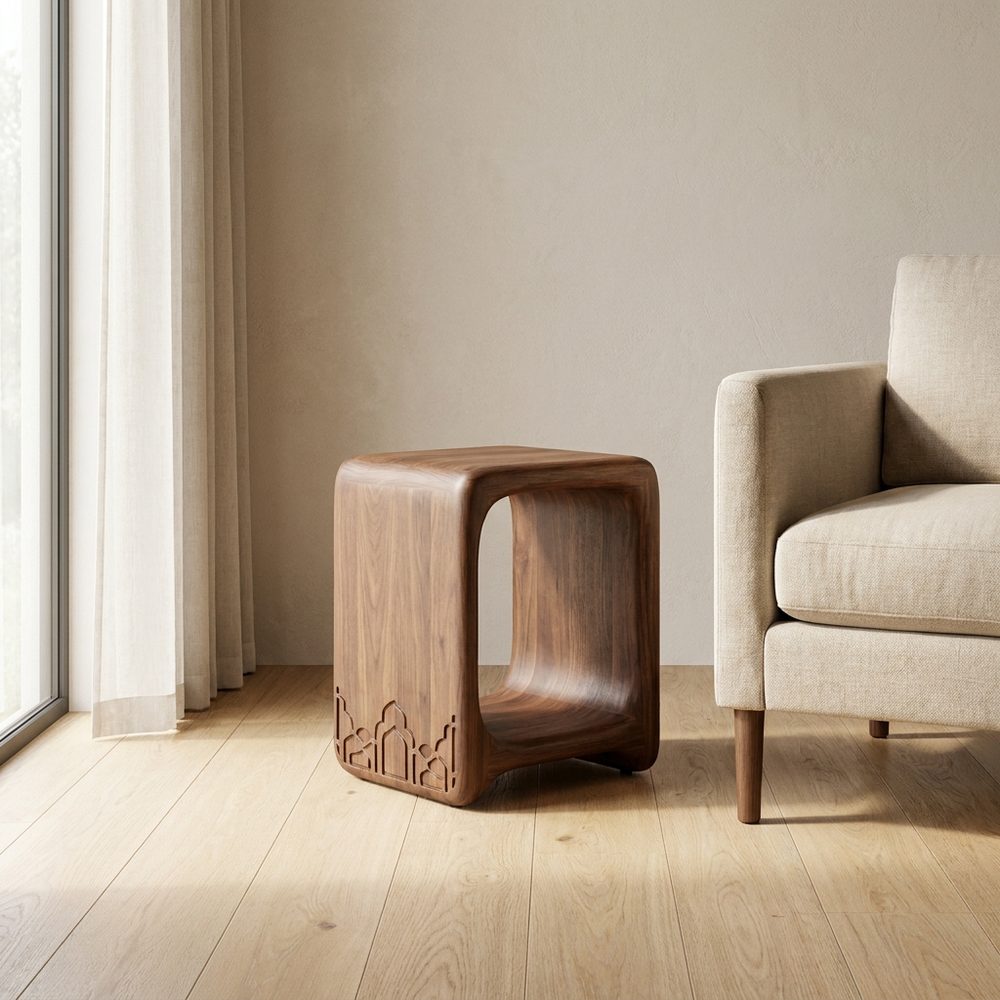 Sculptural Walnut Side Table
